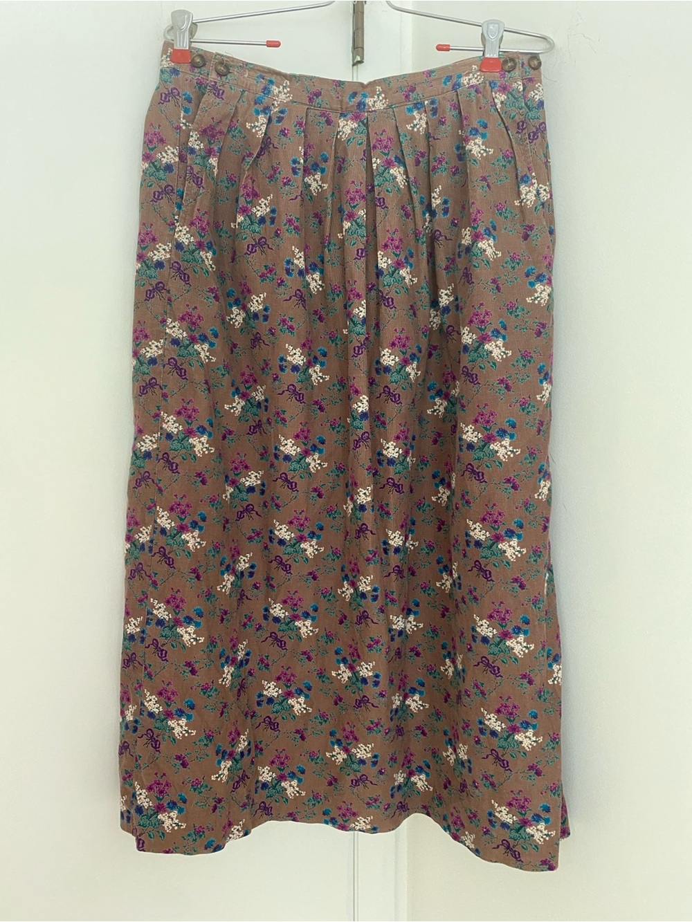Vintage Cotton Corduroy Lands End Floral Bows Long Skirt Country Prairie Size 14